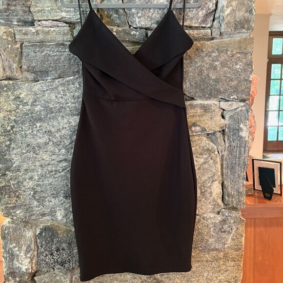 LULUS LITTLE BLACK DRESS- SPAGHETTI STRAP SURPLICE SHEATH DRESS SIZE MED - - Picture 2 of 5